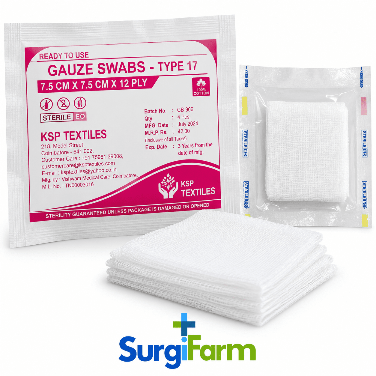 6933f343-e8cd-4623-a198-a4e8e9801c38 KSP Gauze Swab 7.5 × 7.5 cm