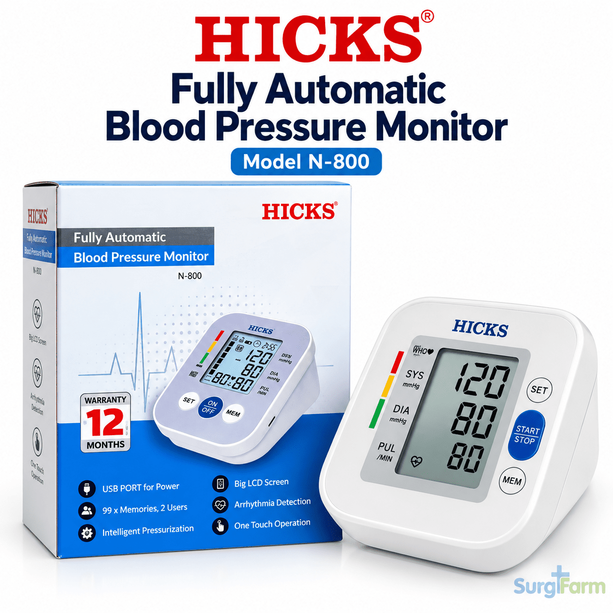 Hicks Digital BP Monitor with digital display and blood pressure cuff
