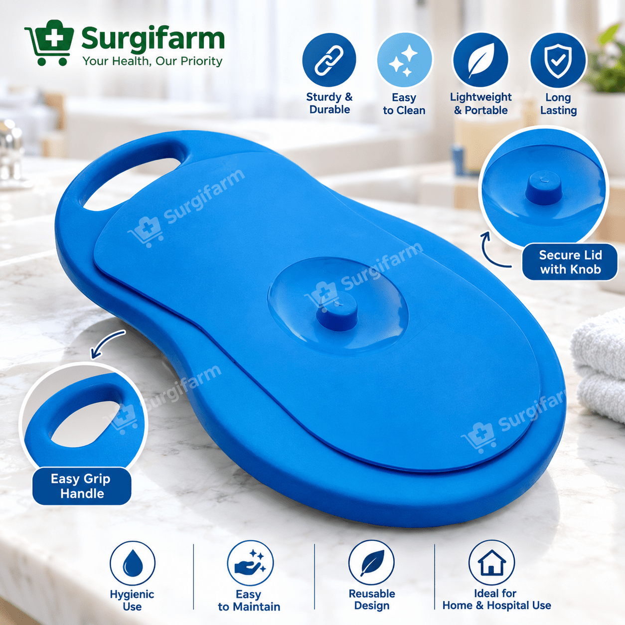 Mclean Premium Bed Pan for bedside patient care