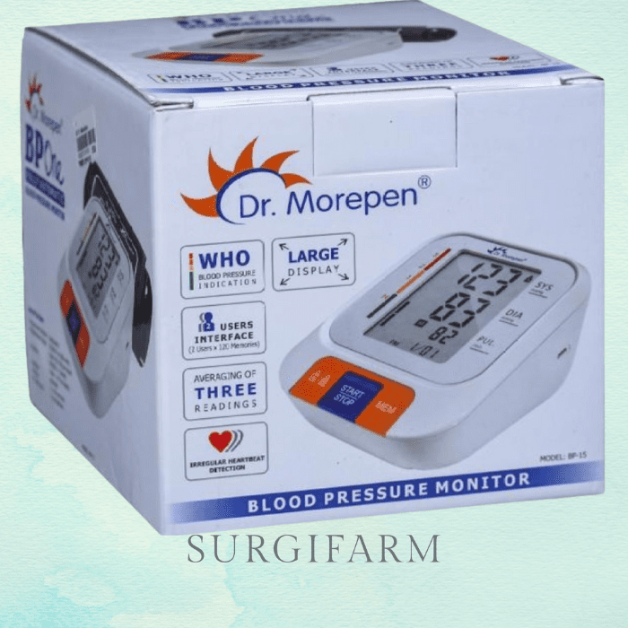 Dr. Morepen Blood Pressure Monitor Model BP-15 Dr. Morepen BP-15 digital blood pressure monitor with display and cuff