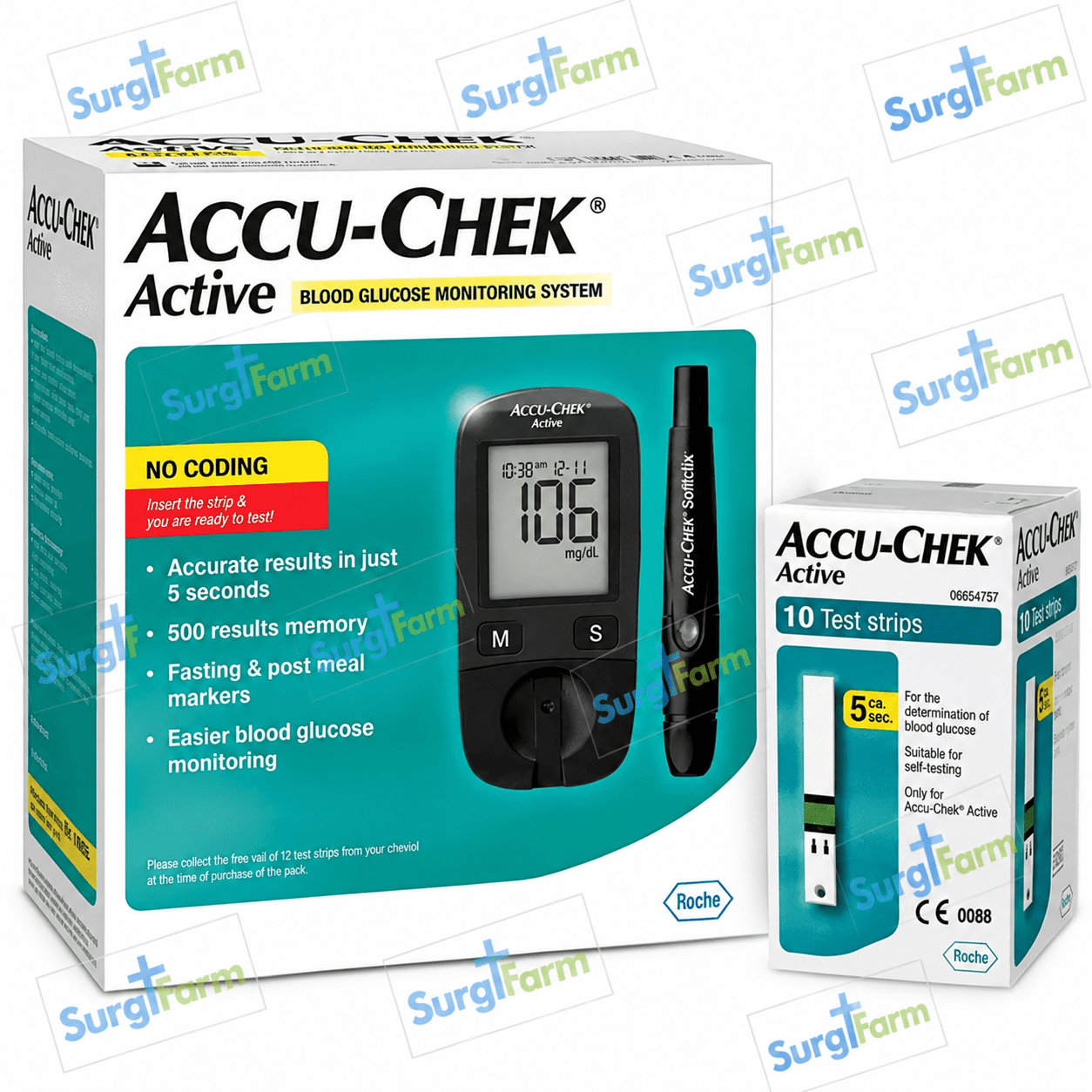 Accu-Chek Active Glucometer Kit with 10 Test Strips Accu-Chek Active with 10 strips