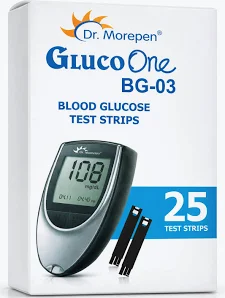 Dr. Morepen GlucoOne BG-03 Blood Glucose Test Strips, Pack of 25 Dr Morepen BG-03 Test Strips pack of 25 for compatible blood glucose monitoring Copy ALT text